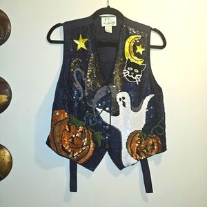 The Quacker Factory Halloween Sequin Vest Size Small